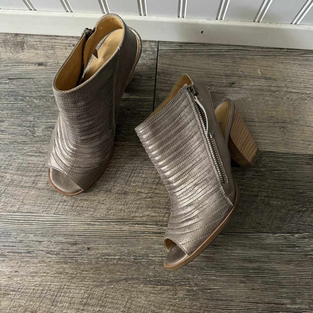 Paul Green Metallic Taupe Peep-Toe Zip Block Heel Sandals